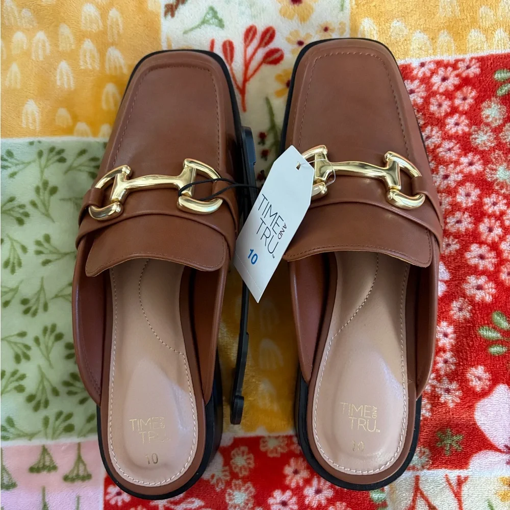 ❤️Time&Tru Women's Backless Loafer Size 10 NWT MemoryFoam 
 Brown&Gold Horsebit - Picture 9 of 10